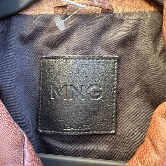 Mango MNG $240 Brown 100% Leather Jacket bomber coat women's medium NWT - Picture 8 of 13